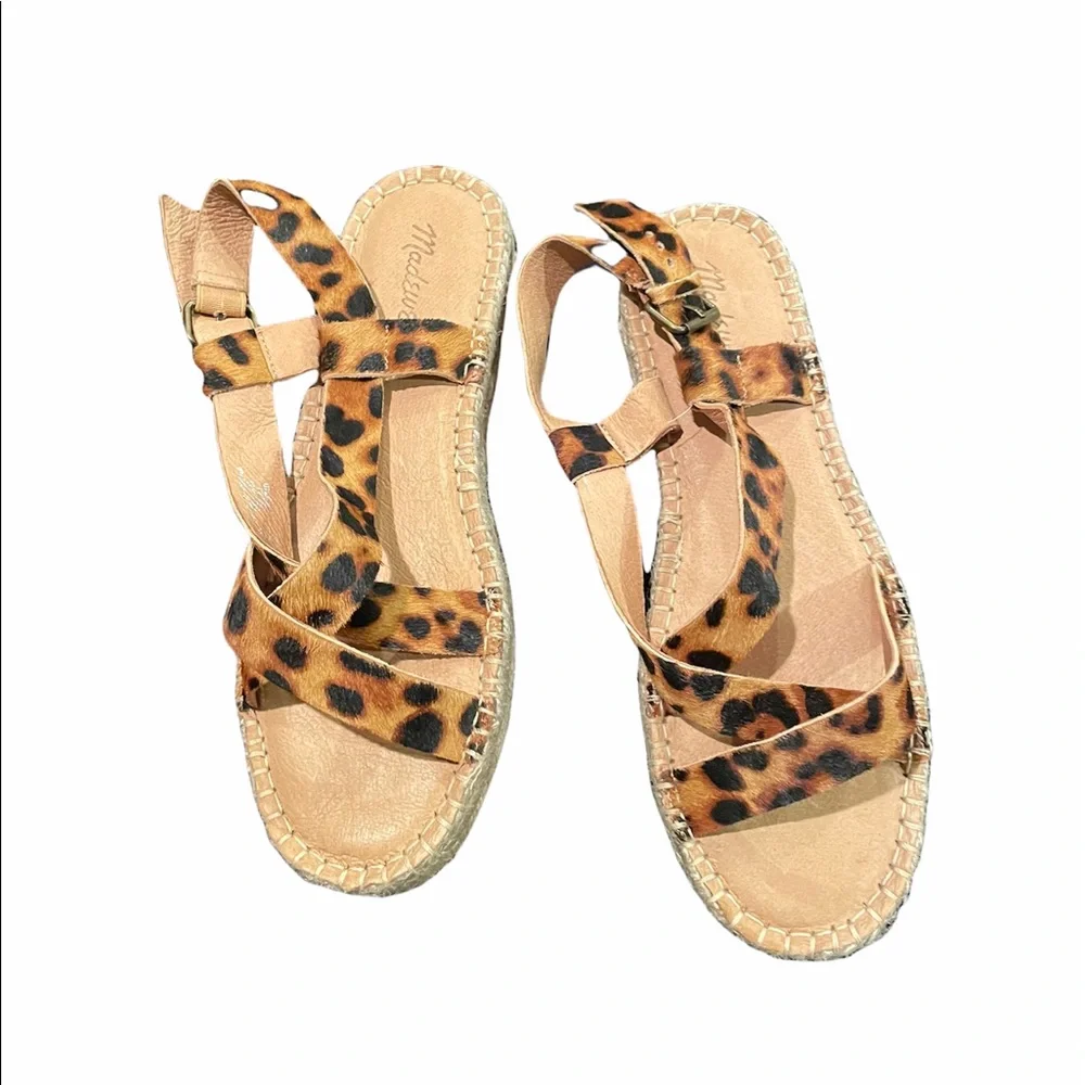 NEW  Madewell The Malia Espadrille Sandal Leopard Calf Hair Leather